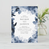 Invitation Fleurs d'Indigo Abstraites | Mariage (Debout devant)