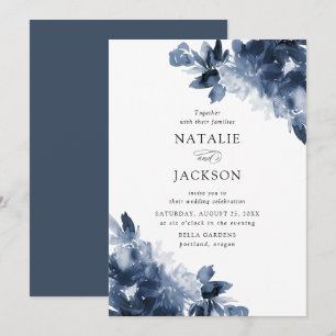 Invitation Fleurs d'Indigo Abstraites Mariage