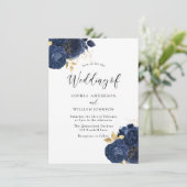Invitation Fleurs d'Indigo de la Marine Élégant Mariage Toute (Debout devant)