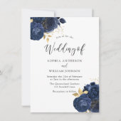 Invitation Fleurs d'Indigo de la Marine Élégant Mariage Toute (Devant)