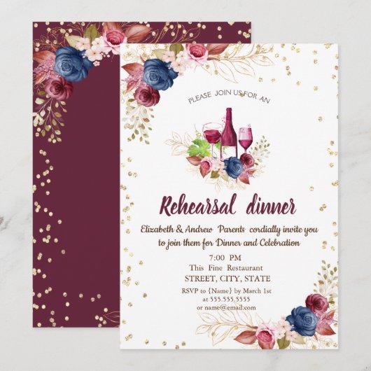 Invitation Fleurs Dîner de répétition Bordeaux (Devant / Derrière)