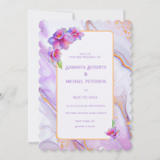 Invitation Fleurs d'invitation de mariage et marbre violet or