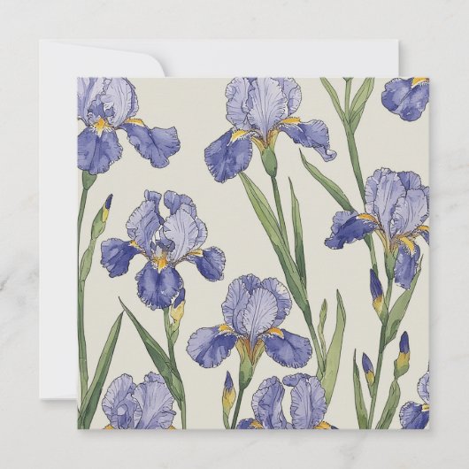 Invitation Fleurs d'Iris Bleu (Devant)