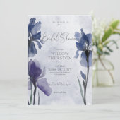 Invitation Fleurs d'Iris Bleu Moderne sur une Baby Shower Ble (Debout devant)