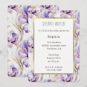 Invitation Fleurs d'Iris Crème Violette Lavande Anniversaire (Devant / Derrière)