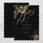 Invitation Fleurs d'Iris Dorés de luxe Mariage noir (Devant / Derrière)