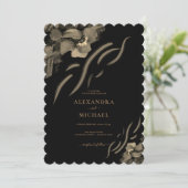 Invitation Fleurs d'Iris Dorés de luxe Mariage noir (Debout devant)