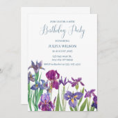 Invitation Fleurs d'Iris fête d'anniversaire (Devant / Derrière)
