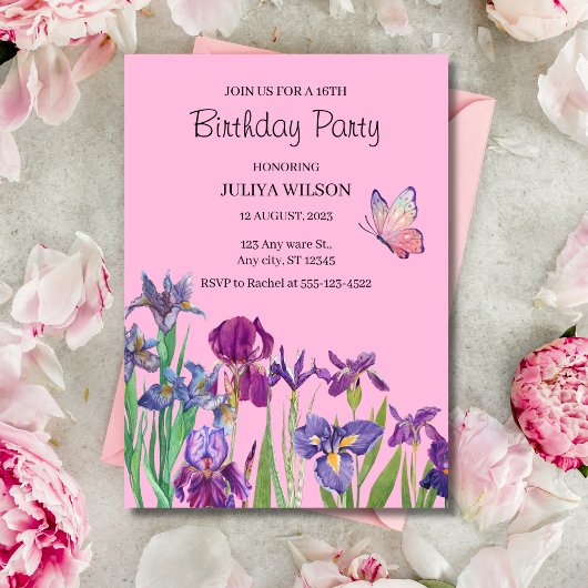 Invitation Fleurs d'Iris fête d'anniversaire