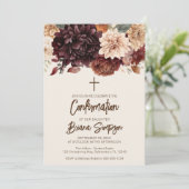 Invitation Fleurs d'ivoire beige Brown Confirmation florale (Debout devant)