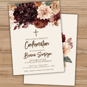 Invitation Fleurs d'ivoire beige Brown Confirmation florale