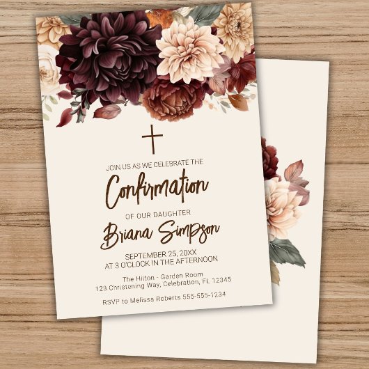 Invitation Fleurs d'ivoire beige Brown Confirmation florale