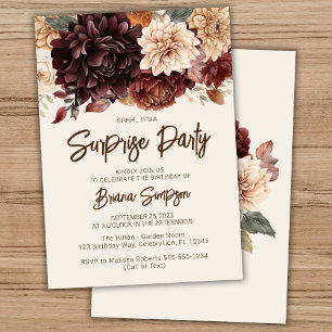 Invitation Fleurs d'ivoire beige Brown Surprise fête d'annive