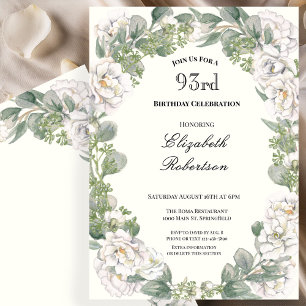 Invitation Fleurs d'ivoire et de sauge verte pour 93e anniver