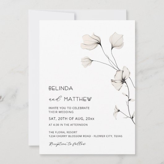 Invitation Fleurs d'Ivoire Mariage Simple Propre Casual (Devant)