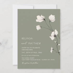 Invitation Fleurs d'Ivoire Vert Sauge Mariage Casual