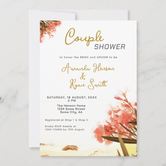 Invitation Fleurs d'Oleander Orange Plage Couple Shower  (Devant)