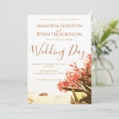 Invitation Fleurs d'oléandre orange sur la plage de mariage (Debout devant)
