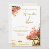 Invitation Fleurs d'oléandre orange sur le mariage à la plage (Devant)