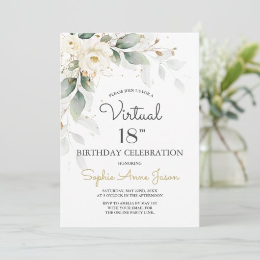 Invitation Fleurs d'or blanc Virtual 18e fête d'anniversaire (Debout devant)