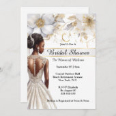 Invitation Fleurs d'or blanches de mariée afro-américaine (Devant / Derrière)