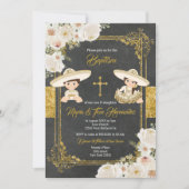 Invitation Fleurs d'or blanches du Baptême mexicain Fiesta Tw (Devant)