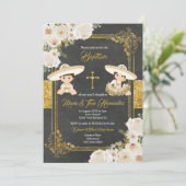 Invitation Fleurs d'or blanches du Baptême mexicain Fiesta Tw (Debout devant)