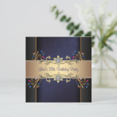 Invitation Fleurs d'or bleu marine Femme 30e anniversaire (Debout devant)