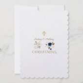 Invitation Fleurs d'or bleu rose lunaire Jumeaux Christening (Dos)