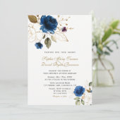 Invitation Fleurs d'or Bleu Whimsical Mariage Monogramme (Debout devant)