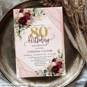 Invitation Fleurs d'or Boho Classic Merlot 80e anniversaire