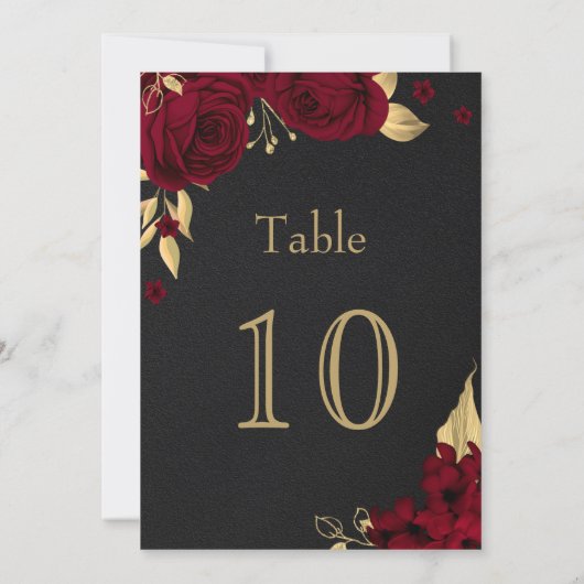 Invitation fleurs d'or bordeaux numéro de tableau noir (Dos)