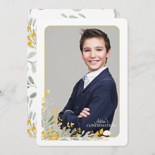 Invitation Fleurs d'or Cadre photo Religieux (Devant / Derrière)