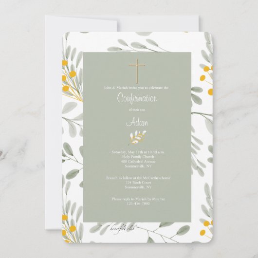 Invitation Fleurs d'or Cadre photo Religieux (Dos)