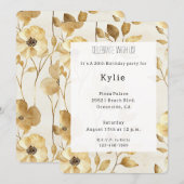 Invitation Fleurs d'or crème Anniversaire (Devant / Derrière)