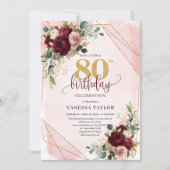Invitation Fleurs d'or de marsala boho glamour 80e anniversai (Devant)