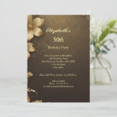 Invitation Fleurs d'or élégante Fête d'anniversaire moderne (Debout devant)