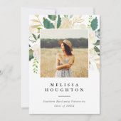 Invitation Fleurs d'or et d'aquarelle Fête de graduation phot (Devant)