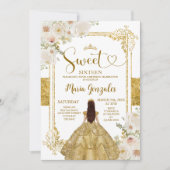 Invitation Fleurs d'or et de blanc Sweet sixteen couronne Ann (Devant)