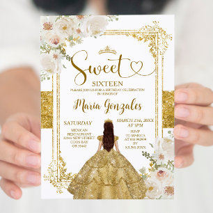 Invitation Fleurs d'or et de blanc Sweet sixteen couronne Ann
