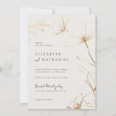 Invitation Fleurs d'or et Mariage papillon simples et élégant (Devant)