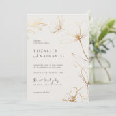 Invitation Fleurs d'or et Mariage papillon simples et élégant (Debout devant)