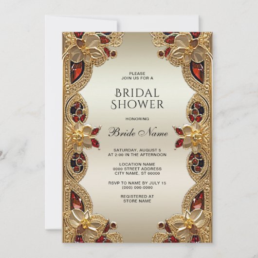 Invitation Fleurs d'or Fête des mariées en grès rouge (Devant)