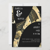 Invitation Fleurs d'or Noir Blanc Art Déco Mariage moderne (Devant)