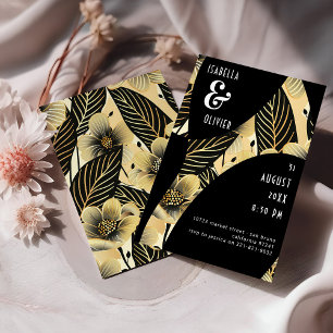 Invitation Fleurs d'or Noir Blanc Art Déco Mariage moderne