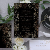 Invitation Fleurs d'or noir Main dessinée mariage élégant