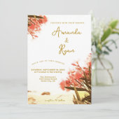Invitation Fleurs d'or orange sur le mariage de plage (Debout devant)