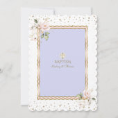 Invitation Fleurs d'or rose bleu Croix Twins Baptême (Dos)