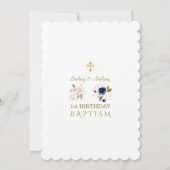 Invitation Fleurs d'or rose bleu Jumeaux 1er anniversaire Bap (Dos)