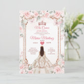 Invitation Fleurs d'or rose et cuivre Princess Mis Quince (Debout devant)